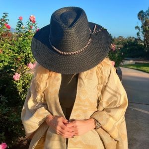 Black Braided Raffia Rancher Gray Leather Weave Band Crushabl Packable UPF50 Hat